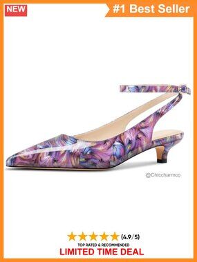 Faux Leather Pointed Toe Slingback Kitten Heel Pumps Formal Dress Shoes